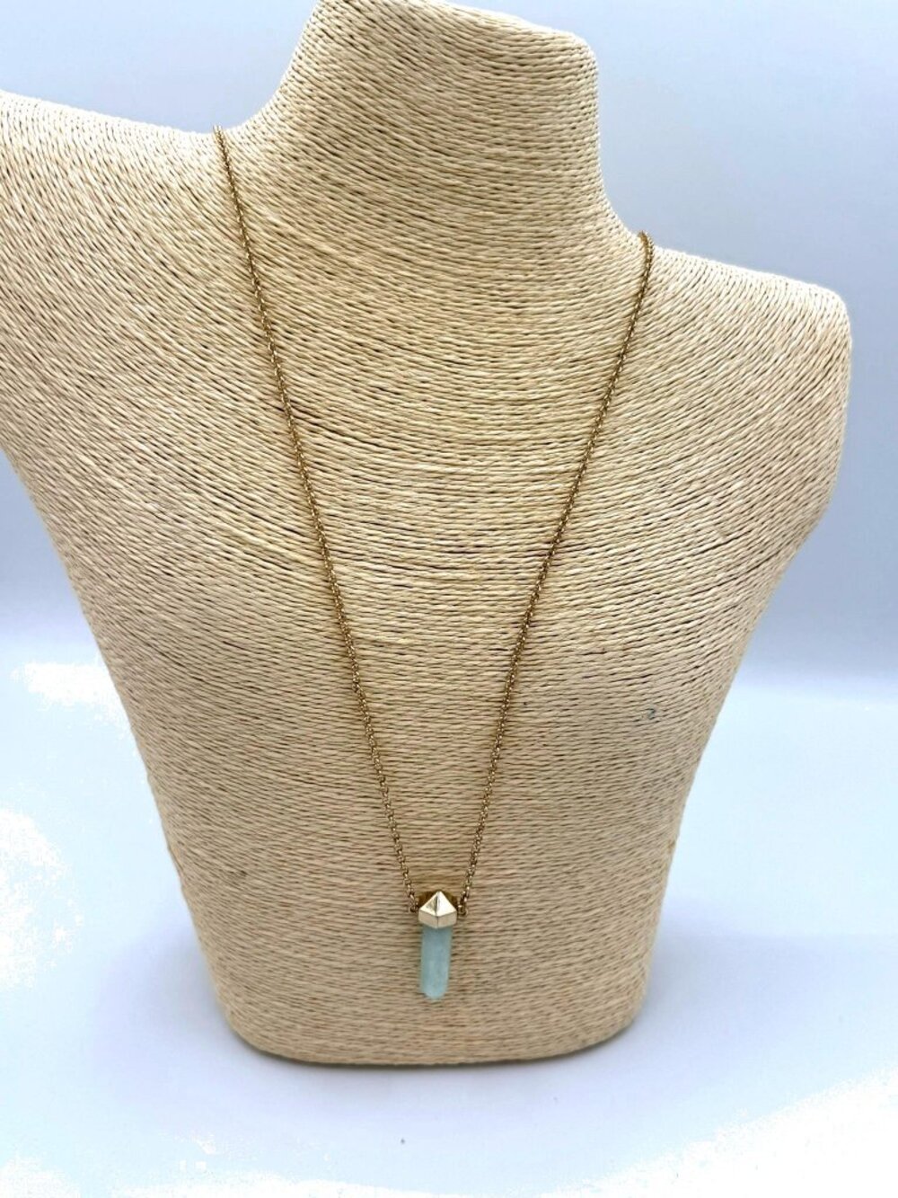 Banana Republic Gold Pendant Necklace Blue Stone Minimalist Statement Jewelry